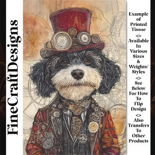 Cute Fun Steampunk Black & White Dog AB6 Decoupage Tissue Paper
