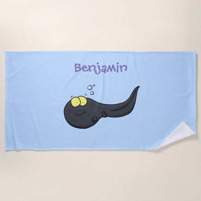 Cute fun tadpole cartoon illustration beach towel (Front)