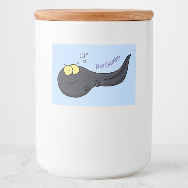 Cute fun tadpole cartoon illustration food label (Front)