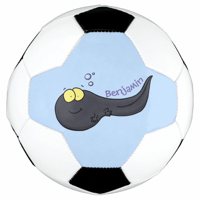 Cute fun tadpole cartoon illustration football (Front)