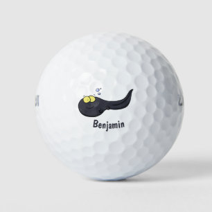 Cute fun tadpole cartoon illustration golf balls