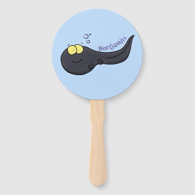 Cute fun tadpole cartoon illustration hand fan (Front)