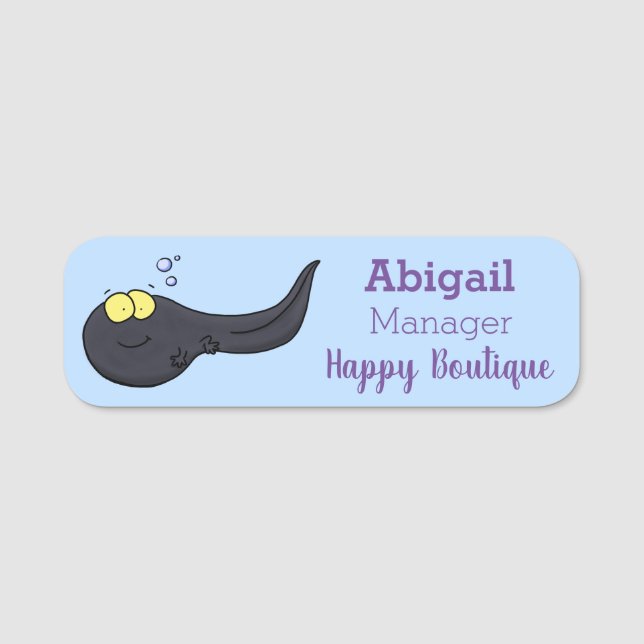 Cute fun tadpole cartoon illustration  name tag (Front)