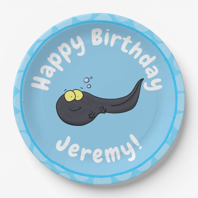 Cute fun tadpole cartoon illustration paper plate (Front)