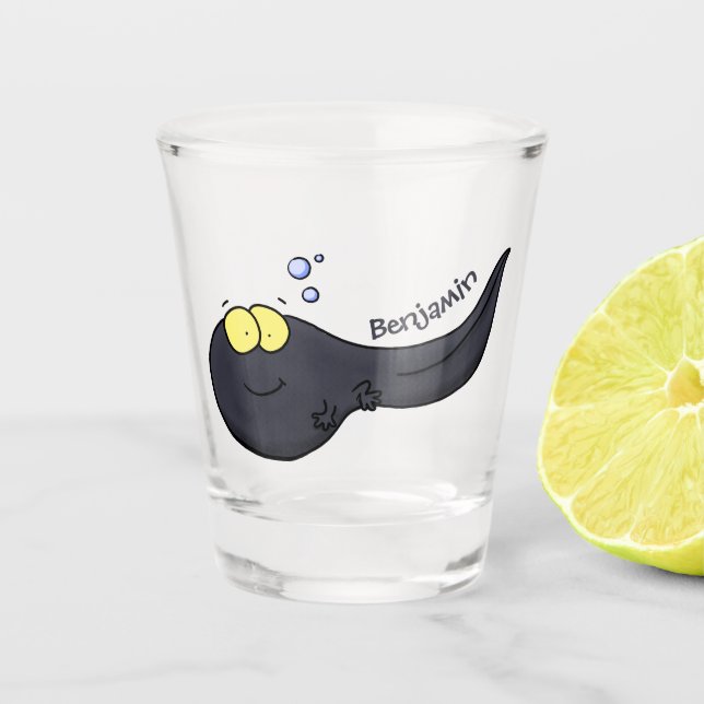 Cute fun tadpole cartoon illustration shot glass (Front)