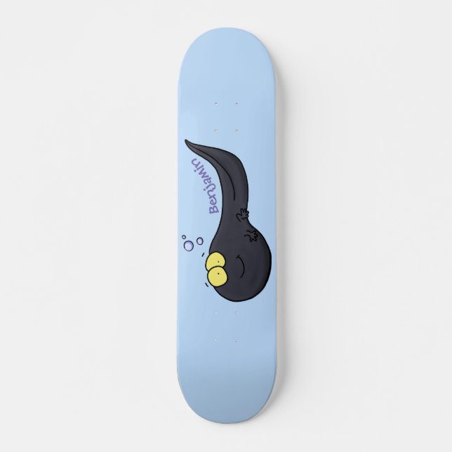 Cute fun tadpole cartoon illustration skateboard (Front)