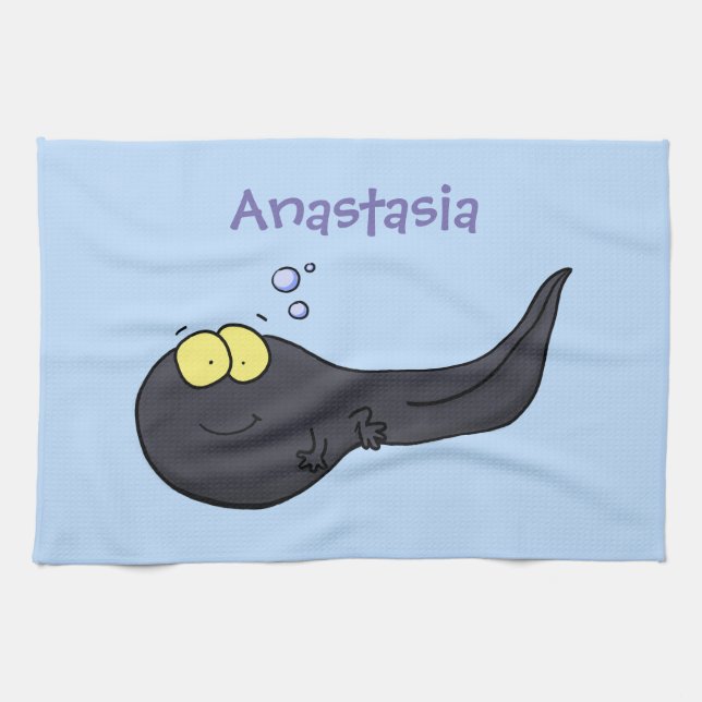 Cute fun tadpole cartoon illustration tea towel (Horizontal)