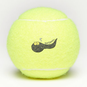 Cute fun tadpole cartoon illustration tennis balls