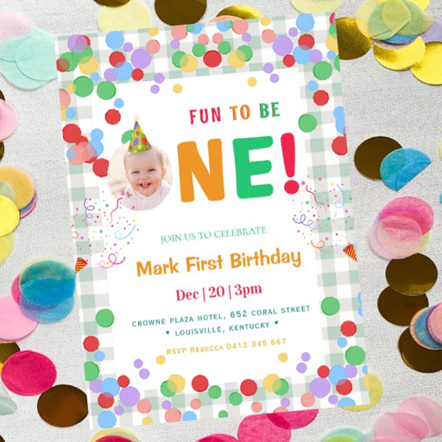 Cute Fun to Be One Photo  First Birthday Invitation (Creator Uploaded)