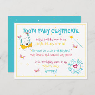 Cute Fun Tooth Fairy Certificate Blue Colour Pop  Card