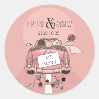 Cute Fun Typography "Just Married!" Personalised Classic Round Sticker