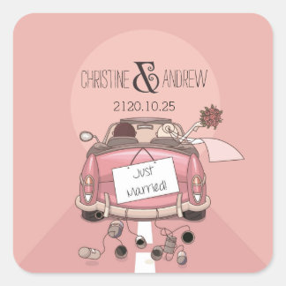 Cute Fun Typography "Just Married!" Personalised Square Sticker