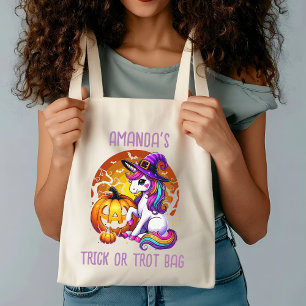Cute Fun Unicorn Horse Trick or Treat Personalised Tote Bag