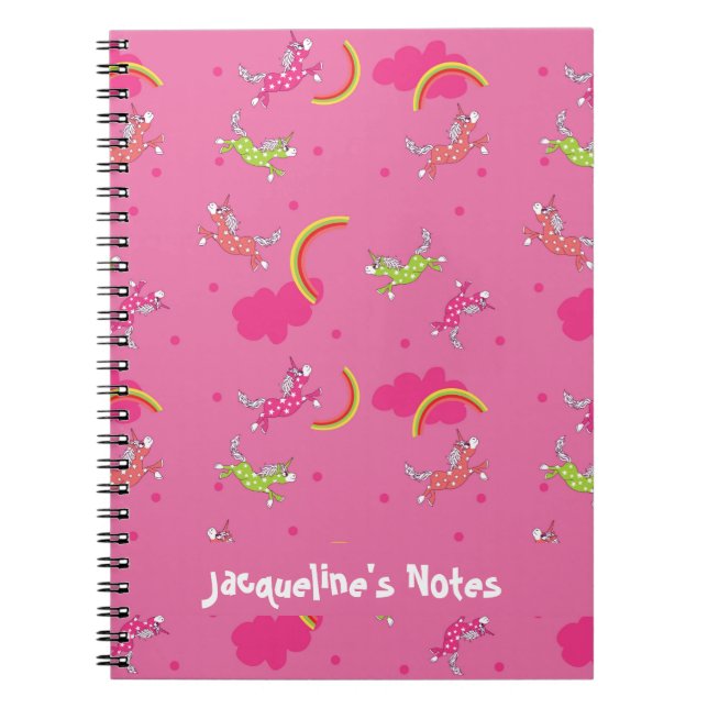 Cute Fun Unicorns rainbow pink cartoon pattern Notebook (Front)