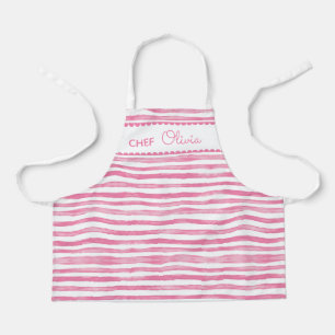 Cute Fun Watercolor Pink Striped Personalised Chef Apron