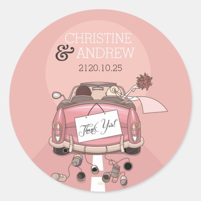 Cute Fun Wedding Thank You Personalised Classic Round Sticker (Front)