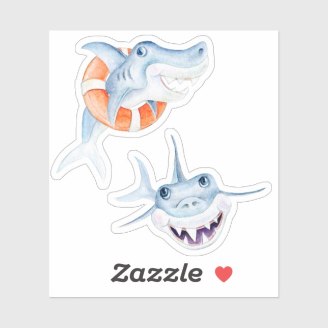 Cute fun whimsical baby sharks watercolor art (Sheet)