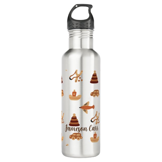 Cute Fun White Brown Kids Toy Car Plane Boat 710 Ml Water Bottle (Front)