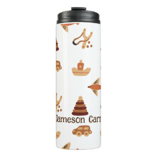 Cute Fun White Brown Kids Toy Car Plane Boat Thermal Tumbler