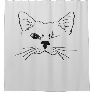Cute Fun Winking Cat Drawing Animal art Shower Curtain