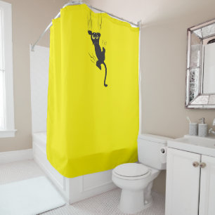 Cute Fun Yellow And Black Cat Scrath Humour Cartoo Shower Curtain