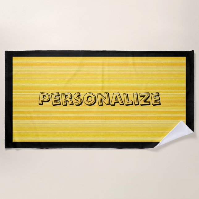 Cute Fun Yellow Black Pattern Personalised Beach Towel (Front)
