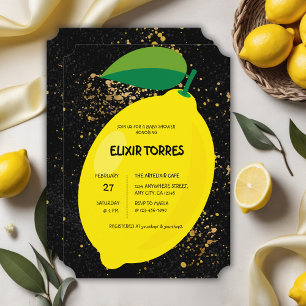 Cute Fun Yellow Lemon Gold Glitters Baby Shower Invitation