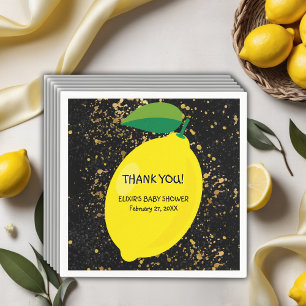 Cute Fun Yellow Lemon Gold Glitters Baby Shower Napkin