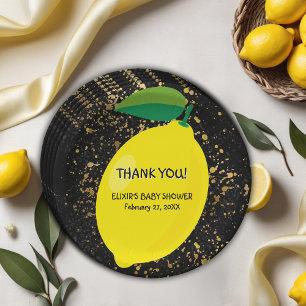 Cute Fun Yellow Lemon Gold Glitters Baby Shower Paper Plate