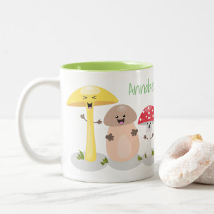 Cute fungi mushrooms and toadstools cartoon Two-Tone coffee mug