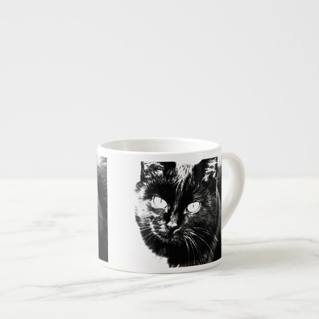 Cute Funky Black Cat Kitten Eyes Sketch Espresso Cup (Front Right)