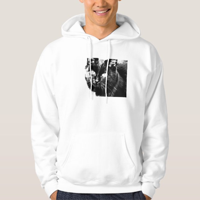 Cute Funky Black Cat Kitten Eyes Sketch Hoodie (Front)