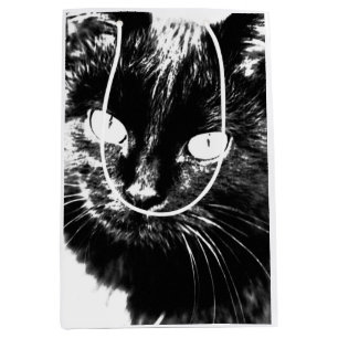 Cute Funky Black Cat Kitten Eyes Sketch Medium Gift Bag