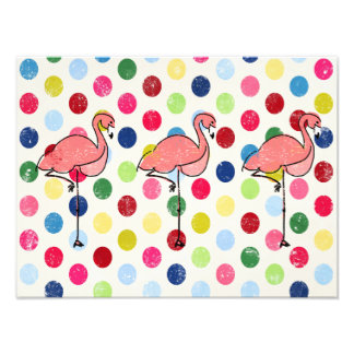 Cute Funky Flamingos Colourful Polka Dots Photo Print