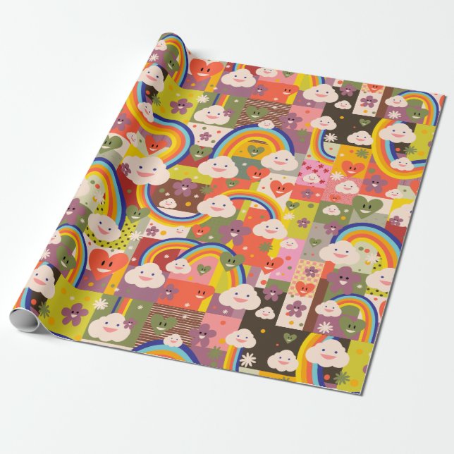 Cute funky harajuku illustration pattern wrapping paper (Unrolled)