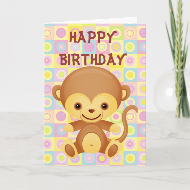 Cute Funky Pattern Monkey Design Birthday Card (Front)