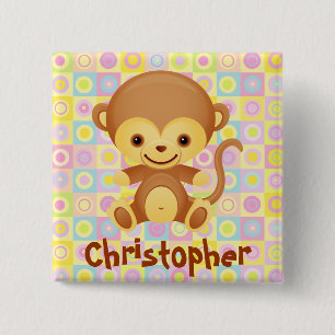 Cute Funky Pattern Monkey Party Name 15 Cm Square Badge