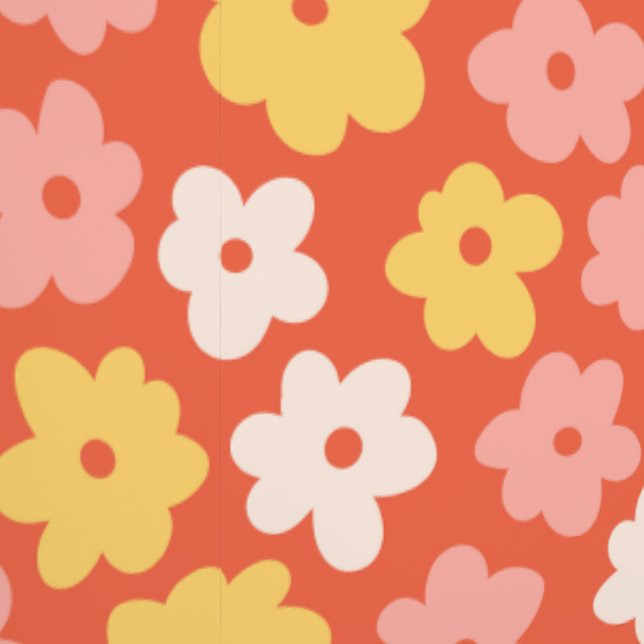 Cute funky Retro orange, and yellow flower Print  Wallpaper (Seam)