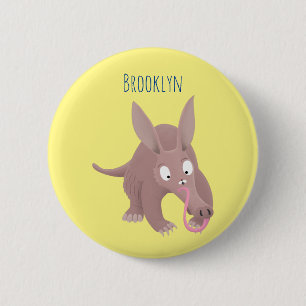 Cute funny aardvark cartoon 6 cm round badge