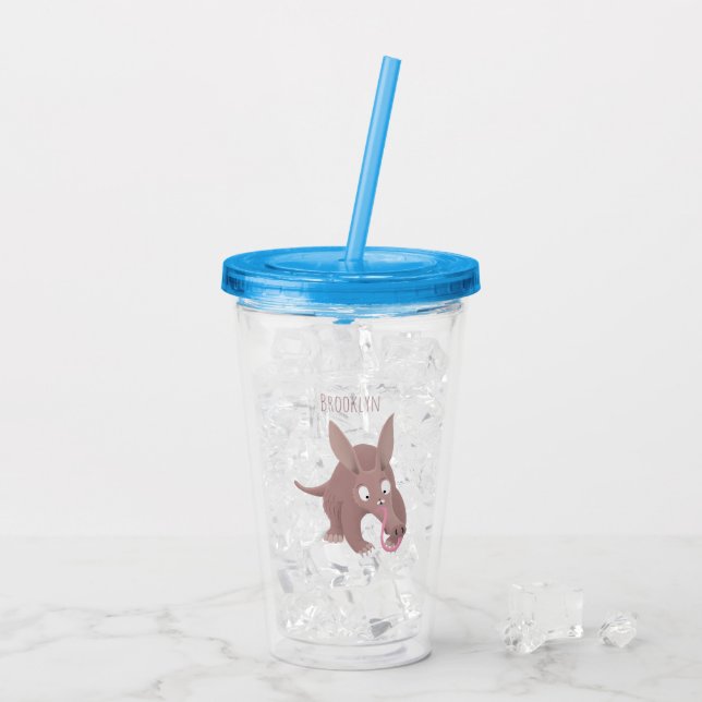 Cute funny aardvark cartoon acrylic tumbler (Back Ice)
