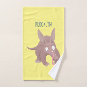 Cute funny aardvark cartoon bath towel set
