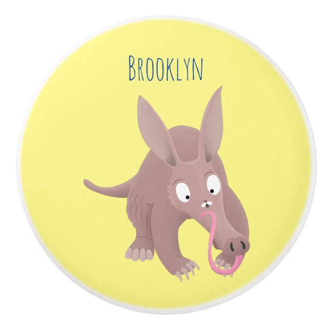 Cute funny aardvark cartoon ceramic knob (Front)