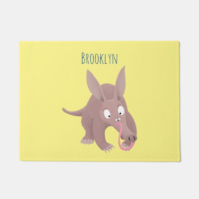 Cute funny aardvark cartoon doormat (Front)