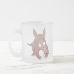 Cute funny aardvark cartoon frosted glass coffee mug