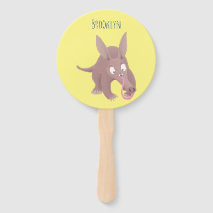 Cute funny aardvark cartoon hand fan