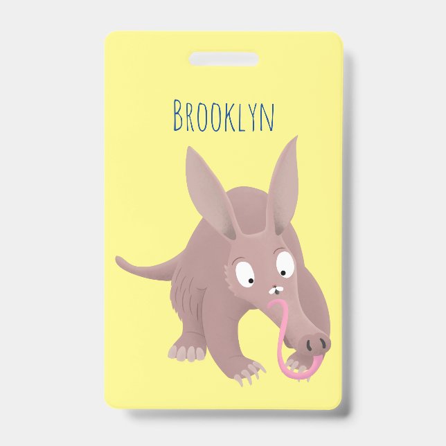 Cute funny aardvark cartoon ID badge (Front)