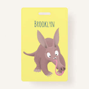 Cute funny aardvark cartoon ID badge