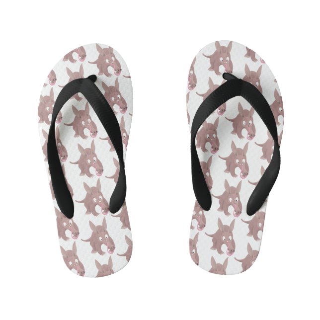 Cute funny aardvark cartoon kid's flip flops (Footbed)