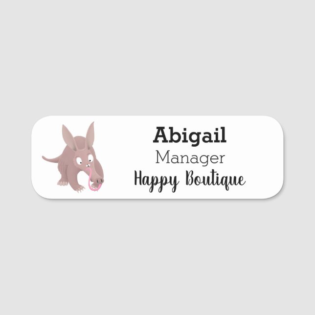 Cute funny aardvark cartoon name tag (Front)