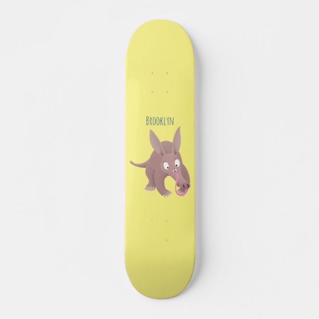 Cute funny aardvark cartoon skateboard (Front)